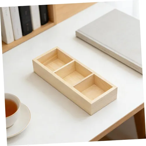 Vista 4 de Wood Tea Bag Holder Box, 3 Compartment Storage Organizer for Office