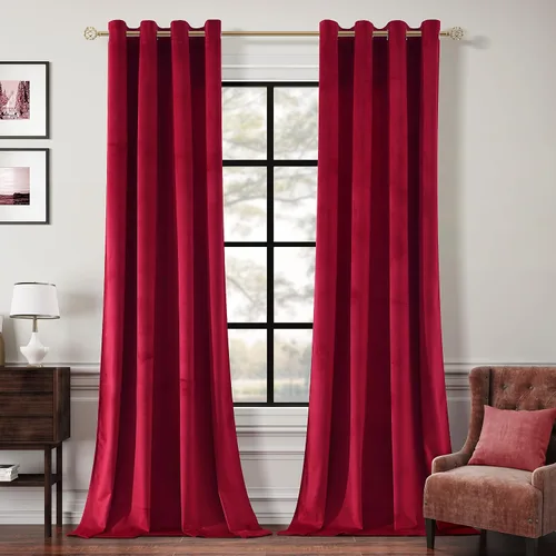 Vista 10 de Cortinas opacas de terciopelo verde oscuro de 84 pulgadas de largo, con ojales, para dormitorio, bloqueo de luz, aislamiento térmico, juego de 2