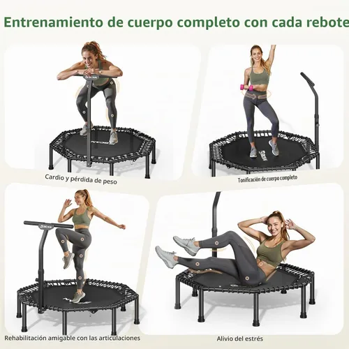 Vista 7 de BCAN - Cama elástica miniatura octagonal de 51 pulgadas, carga máxima de 450 libras; cama elástica de aptitud física con barra de asa T ajustable