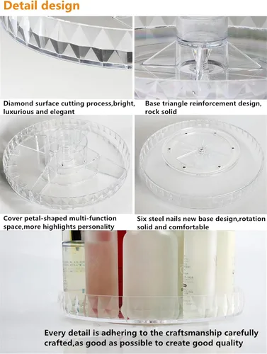 Vista 6 de Organizador de perfumes, organizador de maquillaje giratorio de 360 grados, caja de almacenamiento de cosméticos de diamante, estante giratorio
