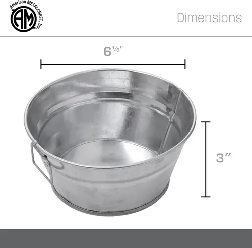 Vista 4 de American Metalcraft MTUB63 Tina galvanizada natural con mango lateral - 27 oz, 6 pulgadas