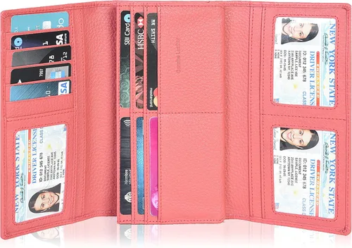 Vista 2 de Carteras de piel con bloqueo RFID, para cheques, con 11 ranuras para tarjetas, para mujer, cartera Rfid
