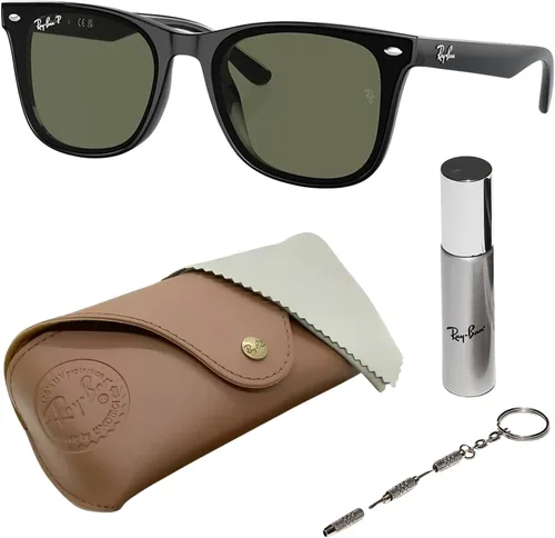 Vista 8 de Ray-Ban RB4420 Gafas de sol con forma cuadrada para hombres y mujeres con kit oficial de gafas Ray-Ban Marco negro pulido Lente gris oscuro