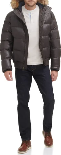 Vista 6 de Tommy Hilfiger Men's Lightweight Quilted Faux Leather Puffer Jacket