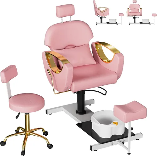 Vista 13 de KIGOTY Silla de pedicura sin fontanería, estación de pedicura reclinable con altura ajustable y giro de 360 grados, silla de spa hidráulica