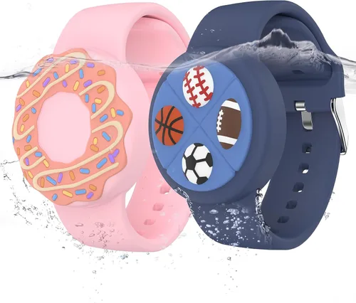 Vista 7 de Pulseras impermeables AirTag para niños, pulseras de silicona ocultas Donut & Owl