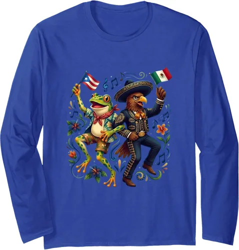 Vista 3 de Puerto Rican Coqui Frog Mexican Eagle Heritage Taino Flag Long Sleeve T-Shirt