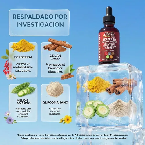 Vista 3 de Clean Nutra Berberine con suplemento de canela de Ceilán gotas líquidas + extracto de melón amargo, glucomanano, gimnasia, cromo, cúrcuma, panax
