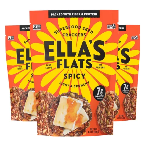 Vista 11 de ELLA'S FLATS® Patatas fritas saladas de todas las semillas, sin gluten, sin azúcar, chip de alto contenido de fibra, aperitivo bajo