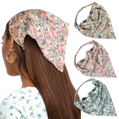 Vista 13 de AWAYTR - 3 diademas elásticas para el cabello para mujer con clip triangular Negro + Rojo + Albaricoque Crema