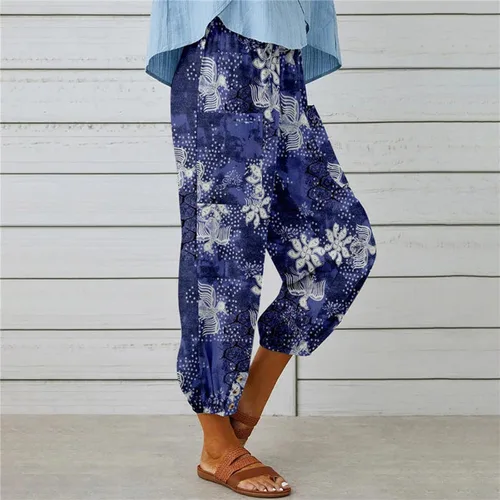 Vista 5 de DUOWEI Pantalones casuales relajados para mujer, pantalones capri de cintura alta con cordón y bolsillos, pantalones cortos de pierna ancha