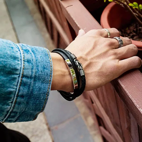 Vista 4 de Pulsera de cuero trenzado con texto en inglés To My SonTo My Grandson, pulsera inspiradora de acero inoxidable para hombre, regalos para hijo