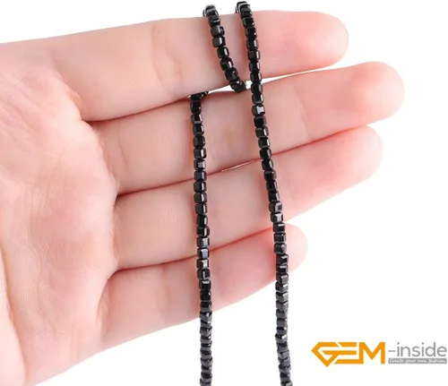 Vista 5 de GEM-Inside - Cuentas espaciadoras pequeñas de 0.098 in de espinela negra natural, cuentas espaciadoras en forma de cubo facetado, cuentas para hacer