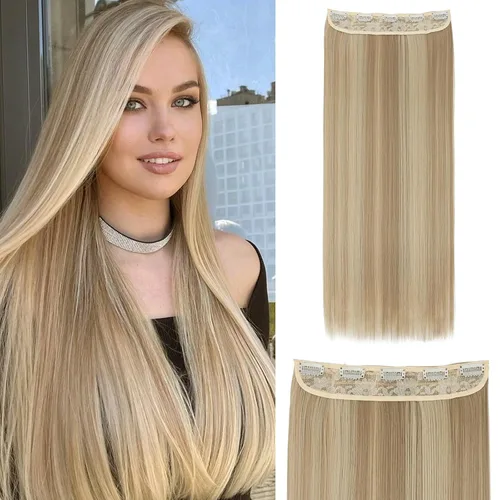 Vista 15 de S-noilite Extensiones de cabello de una pieza con clip, color rubio balayage de 18 pulgadas, en forma de U, extensiones de cabello de trama de una