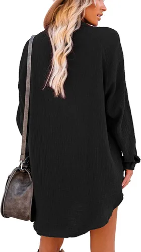 Vista 4 de iGENJUN Womens Long Sleeve Beach Cover-ups Button Down Oversized Tunic Dress Shirt Boho Dresses with Pockets