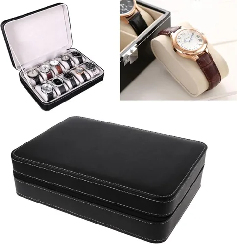 Vista 2 de ACULIP Necklace Organizer Jewelry Boxes for Women, Leather Watch Storage Zipper Bag Zipper Packing Box