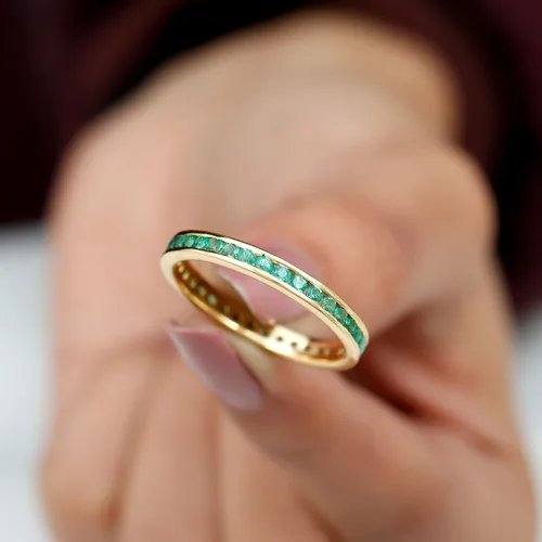Vista 3 de 1.50 Cttw Natural Emerald Full Eternity Band Ring in Channel Set (May Birthstone, AAA Quality), 14K Solid Gold