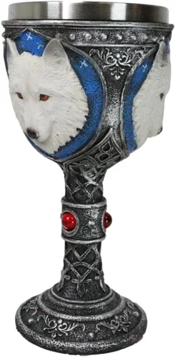 Vista 3 de Ebros Gift Gran celta mágica Knotwork Alpha Direwolf White Snow Wolf 8oz cáliz de copa de vino con forro de acero inoxidable Figura de taza