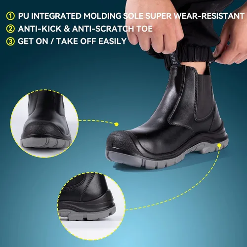 Vista 3 de TAERDUN Steel Toe Work Boots for Men Slip-on Chelsea Boot, Men's Industrial & Construction Shoes, Waterproof, Lightweight, Comfortable, Non-slip