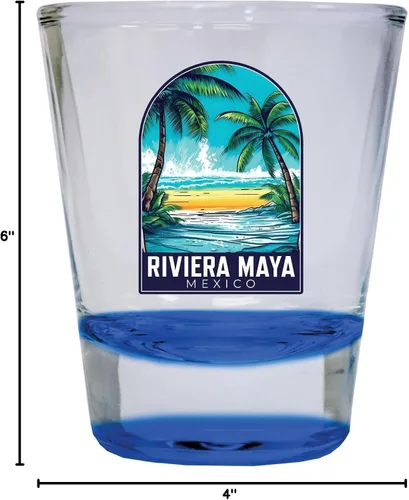 Vista 3 de Riviera Maya Mexico Design B Souvenir - Vaso de chupito redondo de 1.5 onzas, color azul, paquete de 2