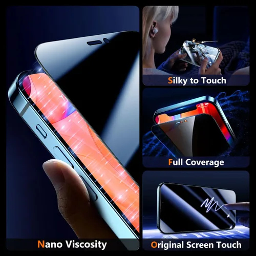 Vista 4 de UniqueMe - Protector de pantalla con filtro de privacidad para iPhone 12 Pro Max - [Resistente a roturas de grado militar y dureza 9H+] Protector