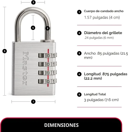 Vista 7 de Master Lock 643D Candado de combinación, establece tu propia combinación, 1 paquete, plateado
