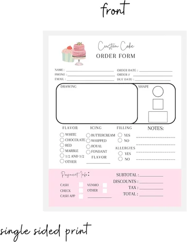 Vista 2 de Hojas de formulario de pedido de pastel personalizadas Paquete de 50 para panaderos, postres, bodas, fiestas de cumpleaños, libro de formularios