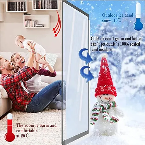 Vista 2 de Kit de aislamiento de ventana, lona de vidrio suave sellada para balcón, película transparente, envoltura reutilizable para ventana de invierno que
