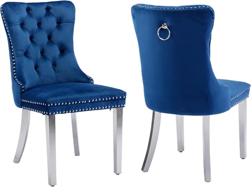 Vista 62 de Juego de 2 Sillas de Comedor Modernas de Mediados de Siglo, Tapizadas en Terciopelo Beige con Respaldo Acolchado, Sillas de Cocina y Comedor, Patas