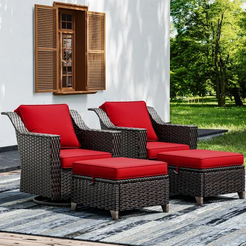 Vista 22 de Joyside Juego de 2 sillas de mimbre para patio, muebles de ratán para exteriores con reposabrazos anchos y cojines gruesos, tamaño grande mejorado