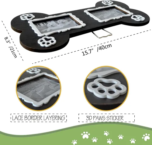 Vista 3 de EXQUIDECA Marco de Fotos Conmemorativo para Perros de 3.5 x 5 Pulgadas en Forma de Hueso Doble - Regalo de Condolencias por Fallecimiento de Mascota