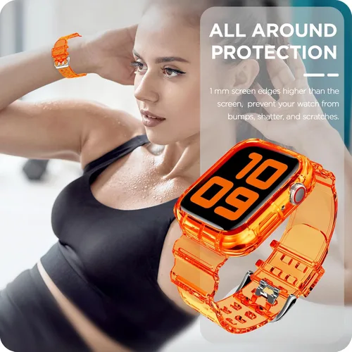 Vista 247 de DABAOZA - Correa transparente compatible con Apple Watch con estuche protector, correa deportiva de TPU con brillo para mujeres y hombres