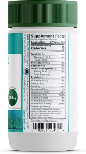 Vista 3 de Green Foods Clorella orgánica 500 mg, 120