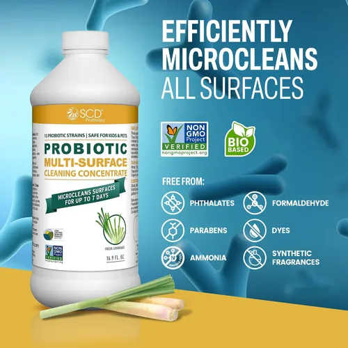 Vista 5 de Concentrado de limpieza probiótico multisuperficie, citronela – Base biológica certificada por USDA, microlimpia superficies hasta 7 días, botella