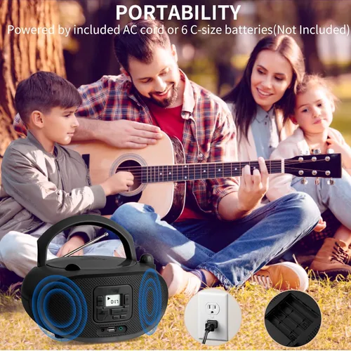 Vista 5 de hPlay Gummy GC04B - Reproductor de CD portátil con afinación digital, radio estéreo FM, reproductor de CD para niños, pantalla LCD USB Bluetooth
