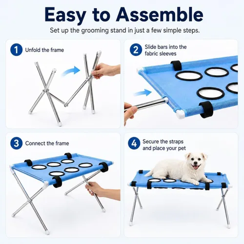 Vista 5 de Hamaca de aseo para perros con soporte para mascotas pequeñas para bañarse y recortar uñas (negro)