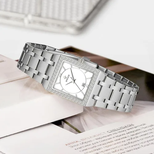 Vista 4 de Reloj de pulsera de cuarzo para mujer, luminoso, resistente al agua, con calendario, reloj de cuarzo de acero inoxidable