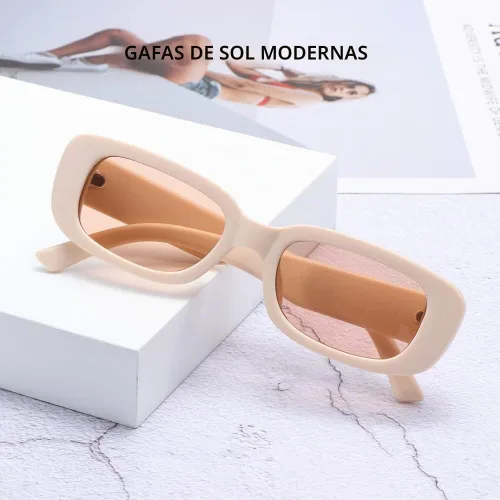 Vista 6 de BOJOD Gafas de sol rectangulares para mujer, gafas de sol retro a la moda, protección UV 400, gafas de marco cuadrado Beige