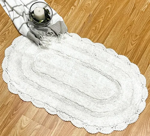 Vista 15 de Chardin home Alfombra de baño de ganchillo beige, alfombra de baño ovalada 100% algodón con borde de ganchillo artesanal hecho a mano, alfombra