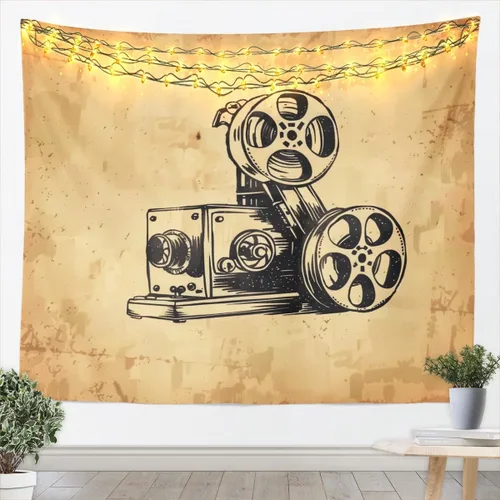 Vista 6 de Homewish Theater Cinema Poster Tapestry,Retro Movie Wall Hanging Art Popcorn Wall Blankets Movie Night Poster Tapestries for Kids Teens Girls Boys