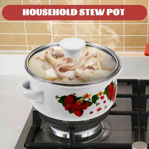 Vista 3 de MAGICLULU Juego de 3 ollas de sopa esmaltadas de doble asa con tapas, pequeñas ollas de cocina multifuncionales para salsa de sopa y cocina