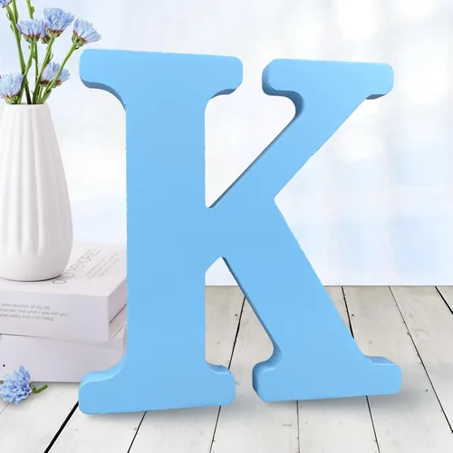 Vista 14 de AOCEAN - Letras de madera azul de 6 pulgadas, letras de madera sin terminar para decoración de pared, letras decorativas en pie, cortes de letras