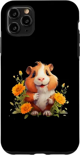 Vista 11 de iPhone 15 Guinea Pig with Flowers for a Guinea pig Lover Case