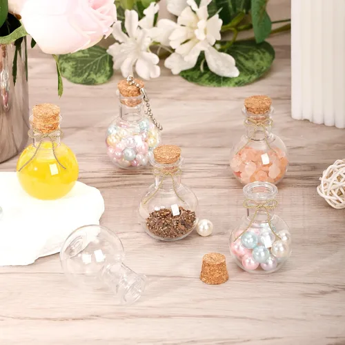 Vista 6 de Paquete de 10 mini botellas de plástico transparente con corchos, pequeñas botellas de plástico transparente para cumpleaños, baby shower, boda