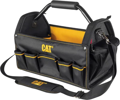Vista 8 de Cat Bolsa de herramientas de boca ancha de 13 pulgadas con 3 bolsillos exteriores, interior de alta visibilidad, parte inferior reforzada