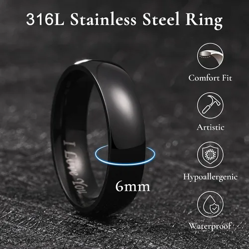 Vista 11 de King Will Alianza de boda de acero inoxidable 316L para hombres y mujeres, anillo de boda de 0.31 a 0.315 pulgadas de ancho, chapado en negro