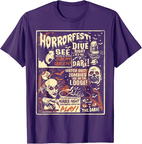 Vista 42 de Camiseta de terror vintage con póster de Halloween y película de terror Negro