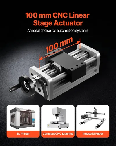 Vista 2 de VEVOR Actuador de etapa lineal, carrera efectiva de 100 mm, guía de movimiento lineal CNC de husillo de bolas, eje óptico doble, C7 de alta