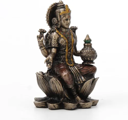 Vista 3 de Veronese Design 3 3/8" Lakshmi sentado en Lotus espiritual resina estatua pintado acabado de bronce