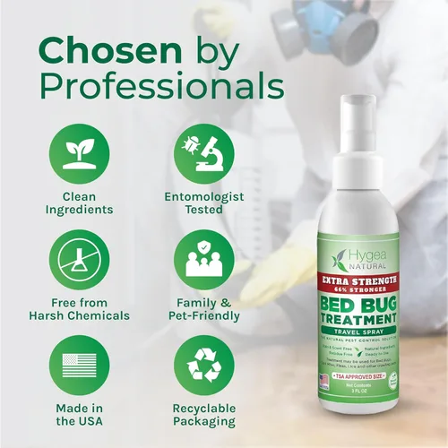 Vista 4 de Hygea Natural Spray de viaje natural extra fuerte para chinches y ácaros, tamaño aprobado por la TSA, apto para niños y mascotas, sin manchas